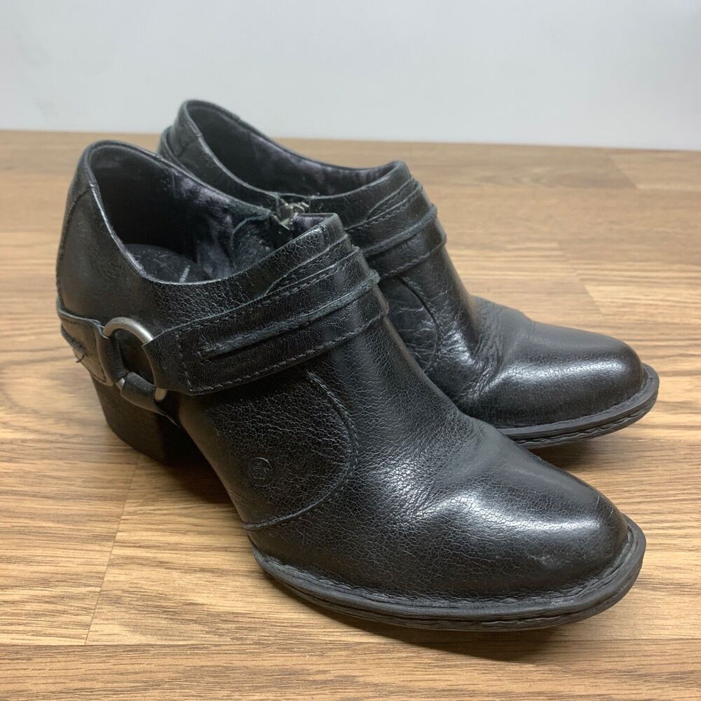 Born Womens Shelby‎ Black 2” Heel Shoes Size 6 36.5 Harness Booties